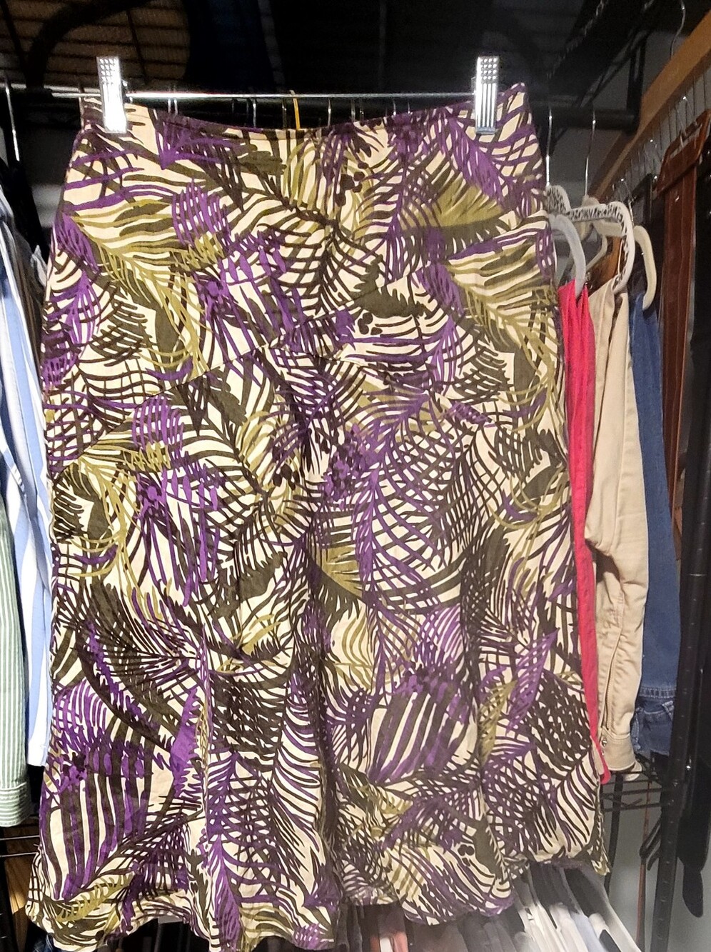 5 For $ 25 Charter Club Purple, Olive & Cream Tropical-Print A-Line Skirt